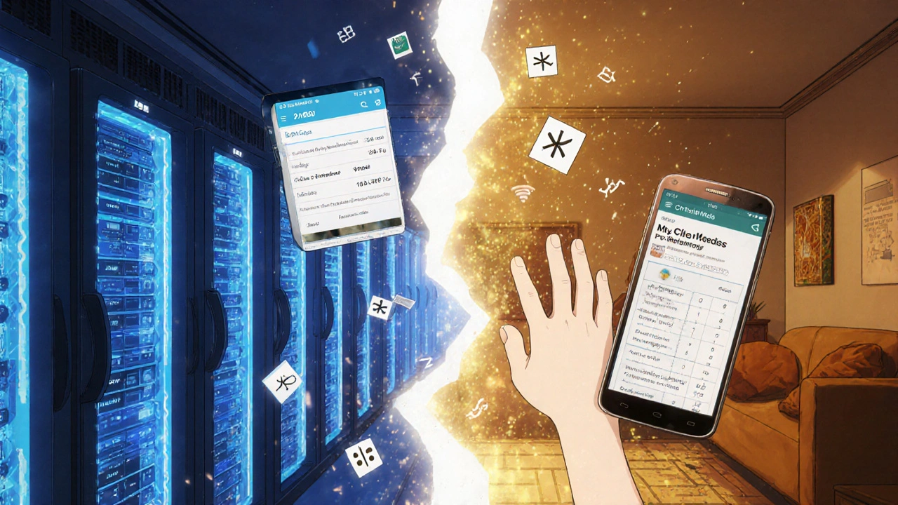 Symbolic bridge connecting hospital and home dosing apps, child reaching across a gap of confusing units and warnings.