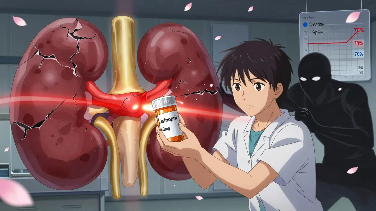 Patient holding high-dose medication as their kidney repairs with glowing energy.