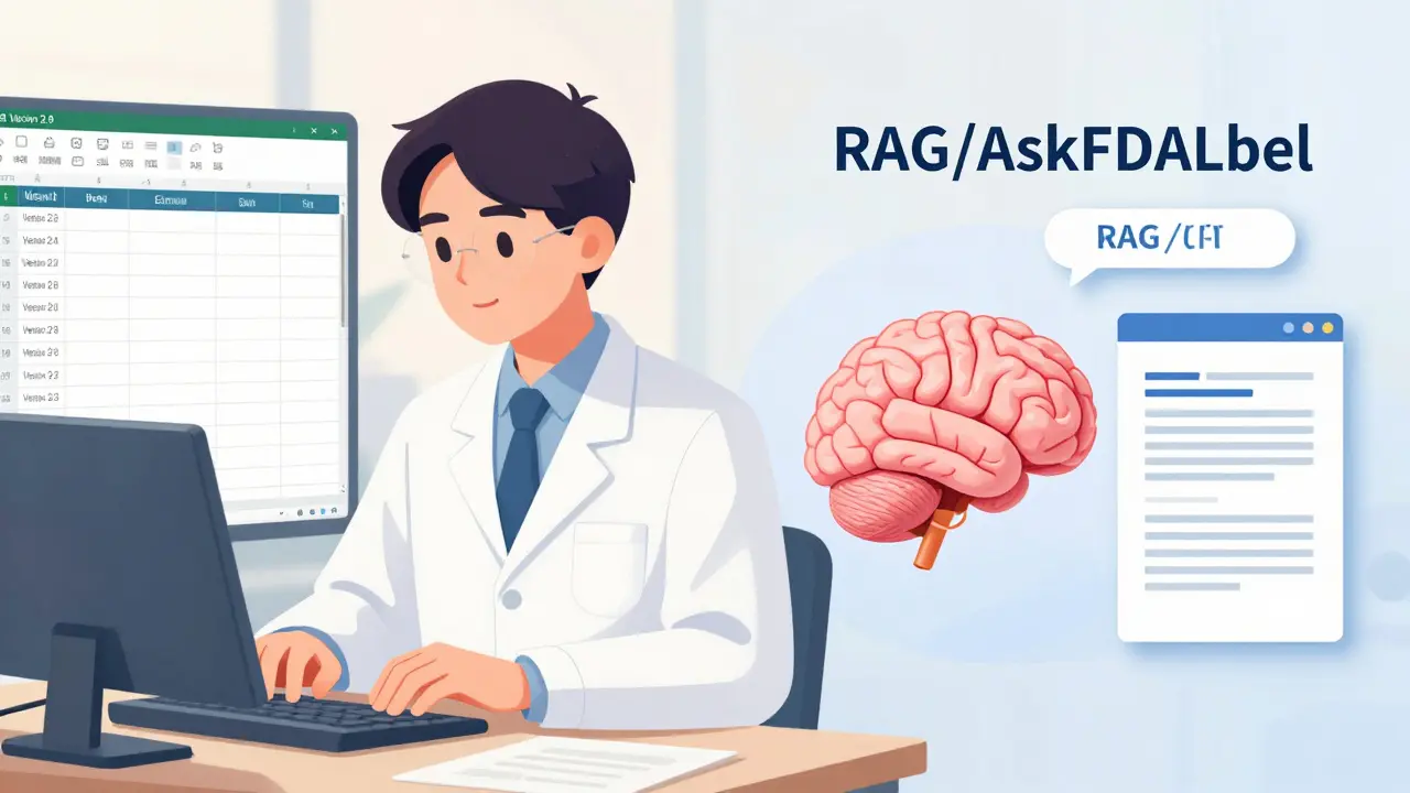 Anime scientist analyzing data with a conceptual AI brain connecting to FDA documents.