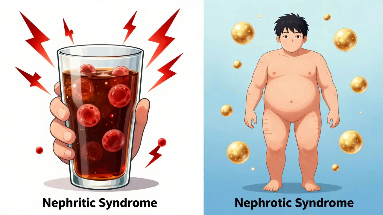 Anime comparison of nephritic and nephrotic syndrome symptoms