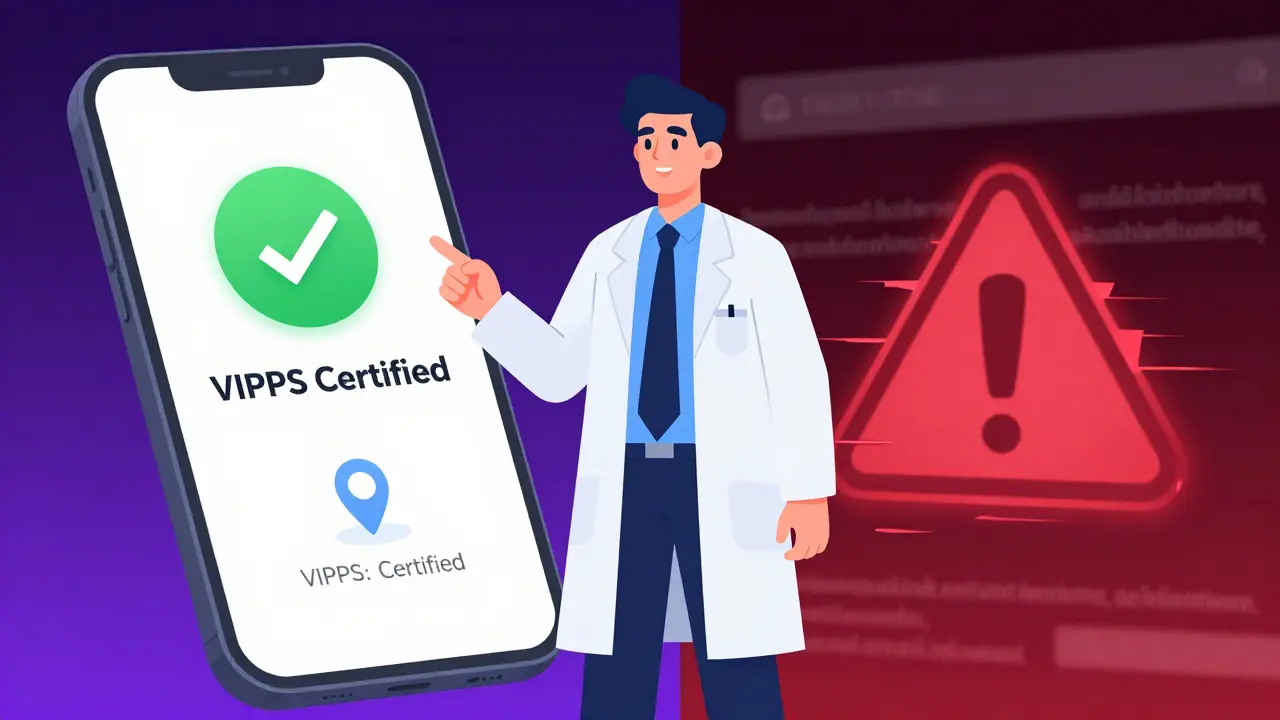 Anime illustration comparing safe verified pharmacies vs unsafe websites