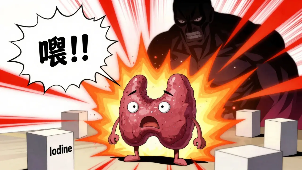 Anthropomorphic thyroid struggling due to lack of iodine