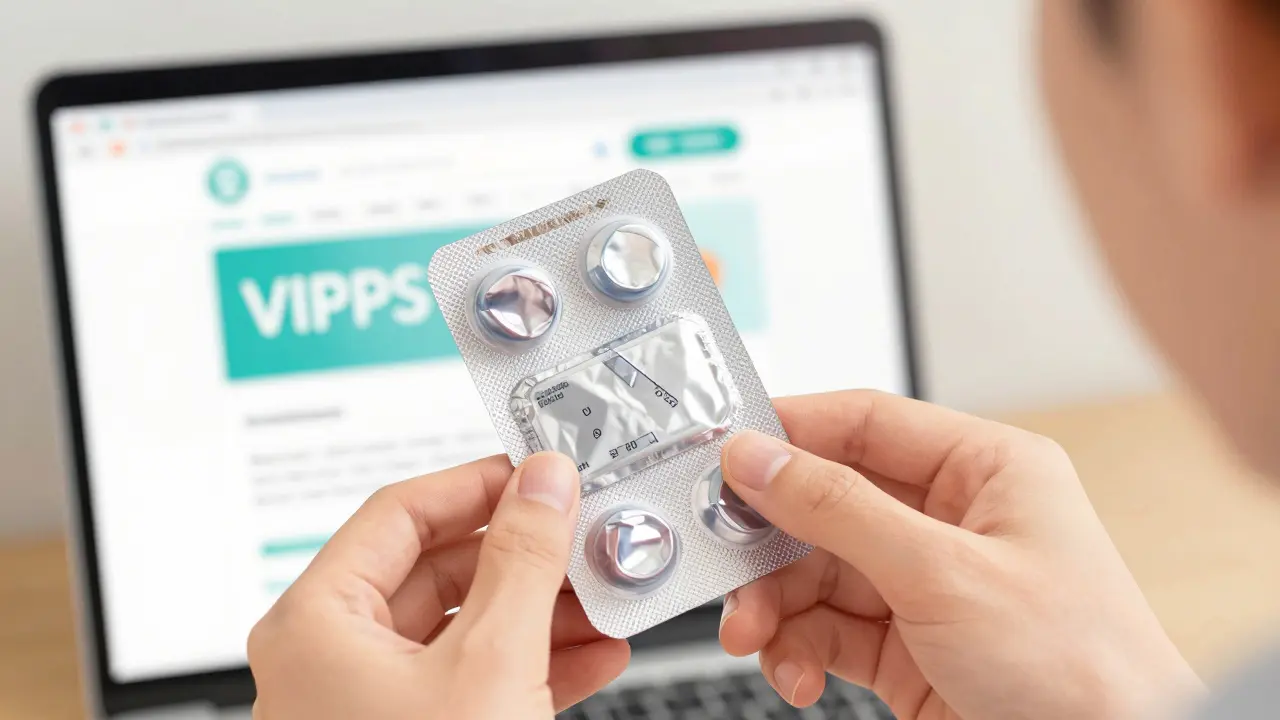 Close up anime hand checking medication package details safely