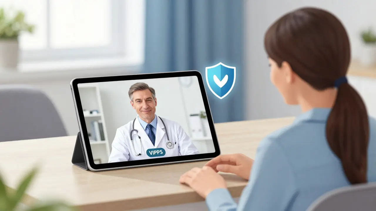 Patient having a secure telehealth video call with a doctor