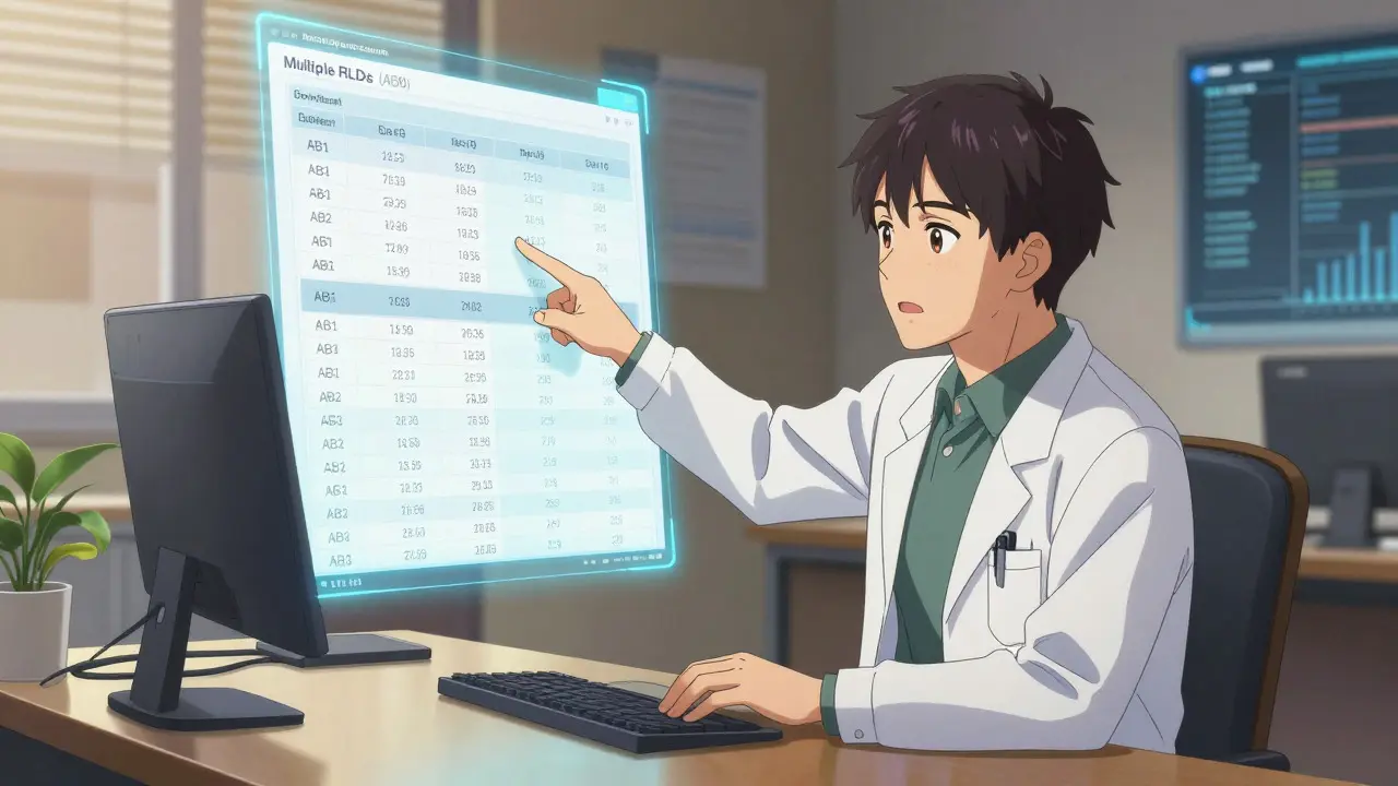 Anime expert explaining drug substitution codes on digital screen